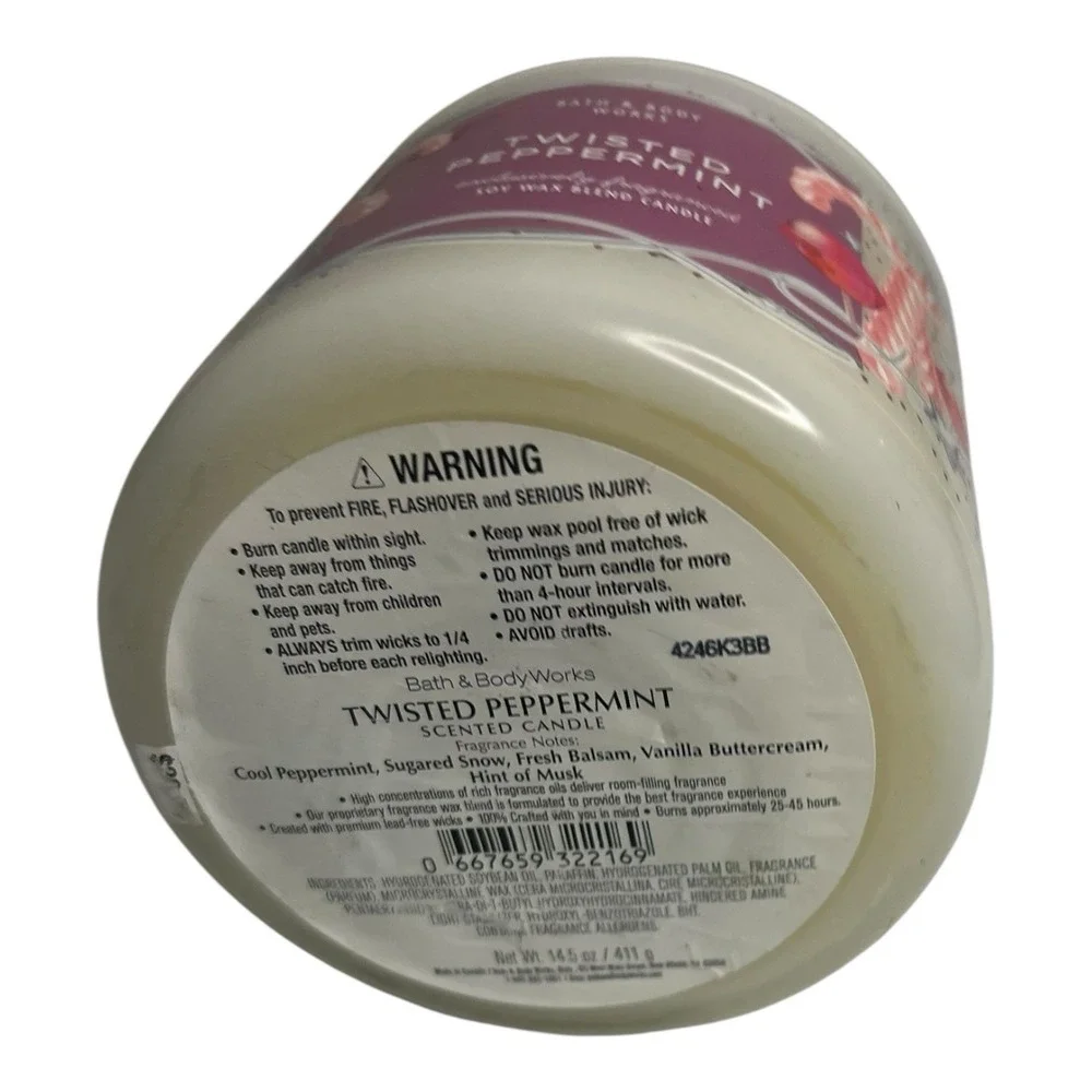 Bath & Body Works Twisted Peppermint 3 Wick Scented Candle  14.5 oz